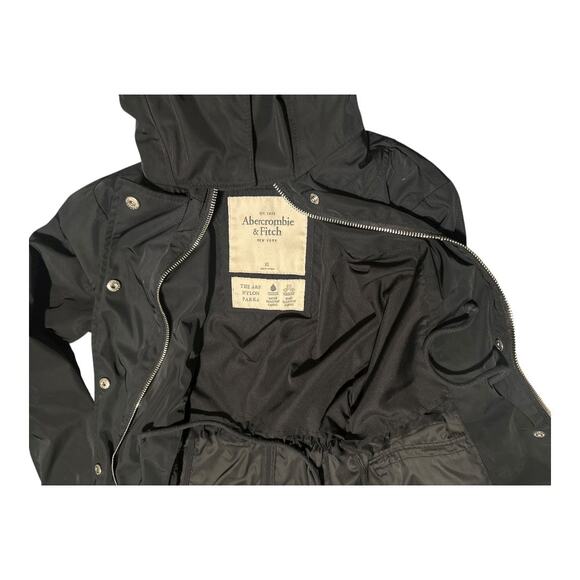 Abercrombie & Fitch Women's extra small Black NYLON PARKA Coat rain jacket - Picture 3 of 10